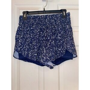 Avia Womens Blue Abstract Print Smocked Running Shorts with Liner AV50360 Size M